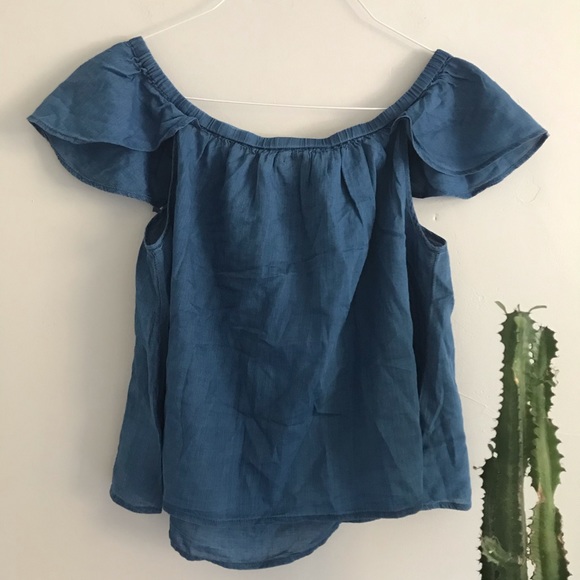 Madewell Tops - NWT Madewell Denim Off The Shoulder Blue Ruffle Sleeve Shirt Sz M
